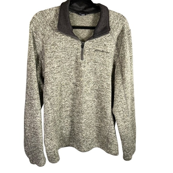 Eddie Bauer Mens L/G Gray Knit 1/4 Zip Long Sleeve Pullover Sweater Cabincore - Picture 1 of 13